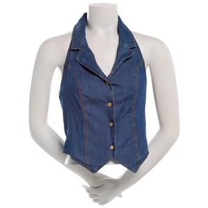 Juniors A. Byer Denim Button Up Collar Halter Vest