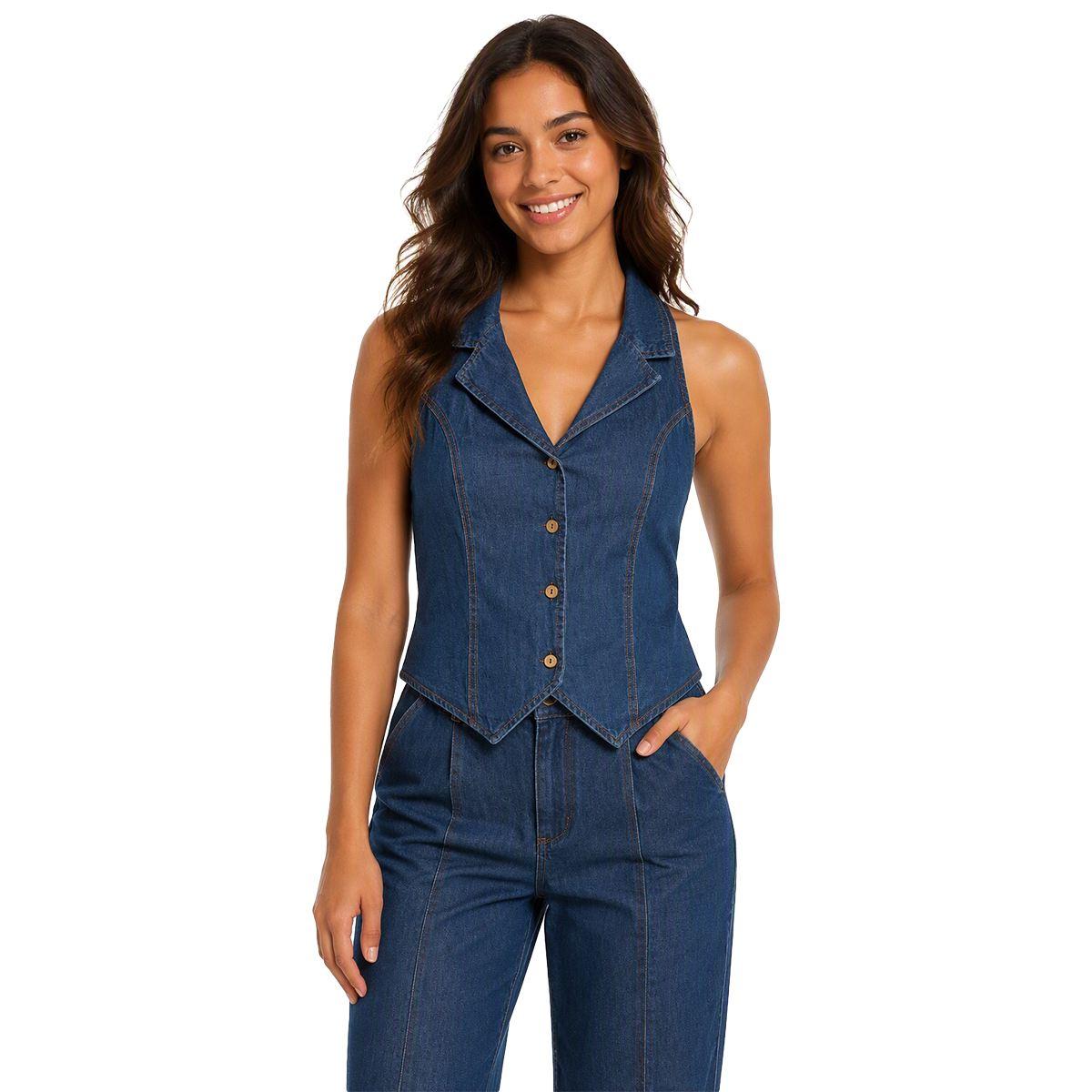 Bcx Women's Denim Sleeveless Button-Front Vest - Denim