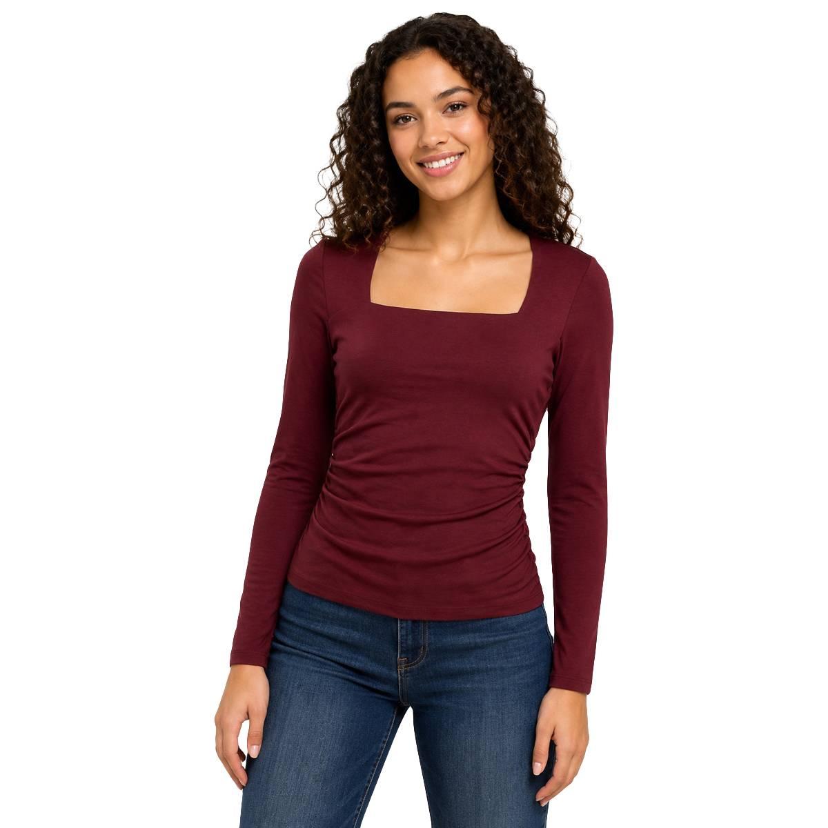 Juniors A. Byer Square Neck Side Ruched Knit Top