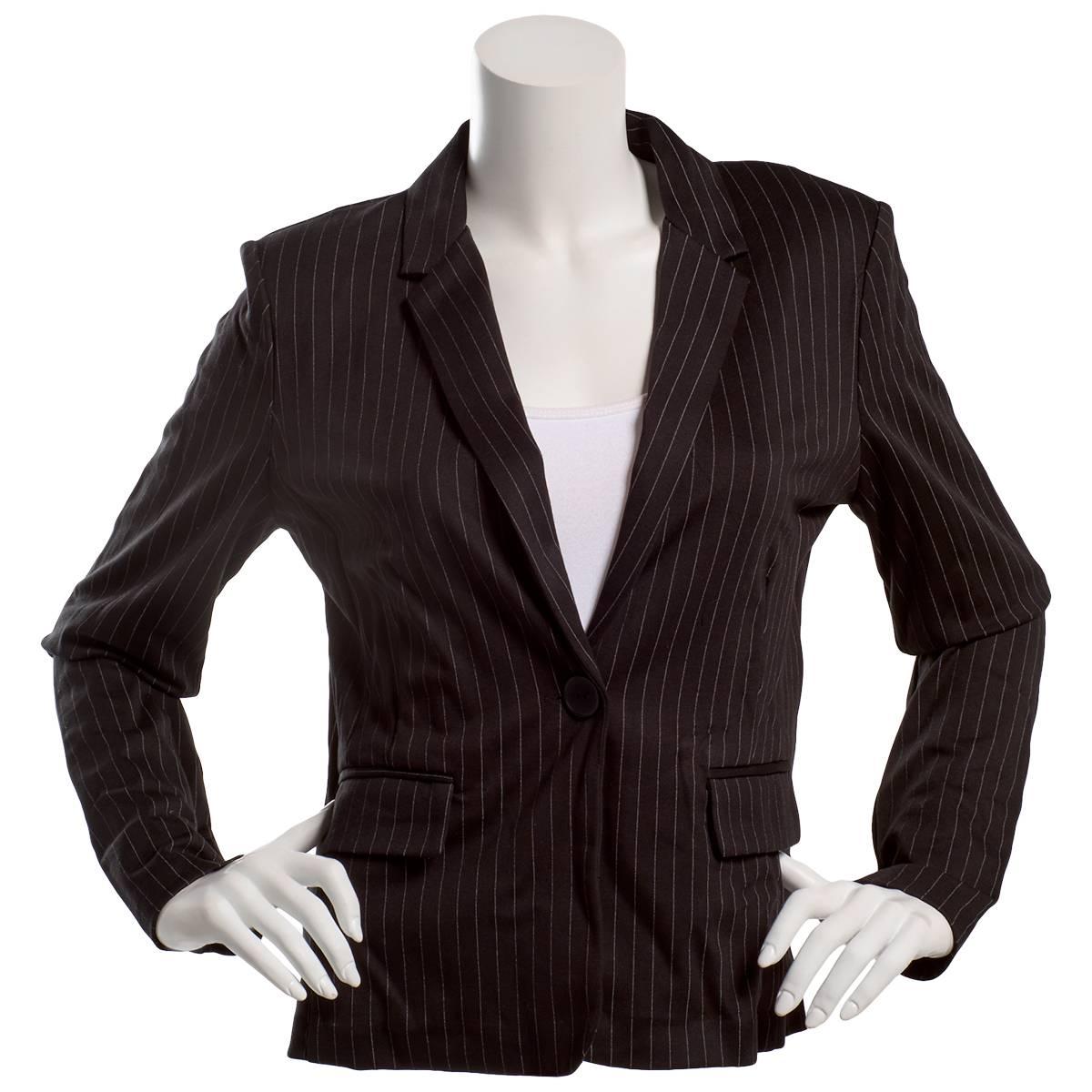 Bcx Juniors' Pinstripe Ponte Knit Button-Front Blazer - Color 7