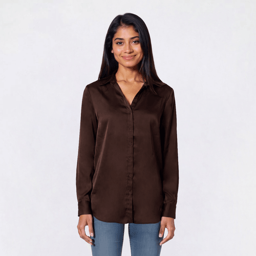 Juniors A. Byer Satin Casual Button Up