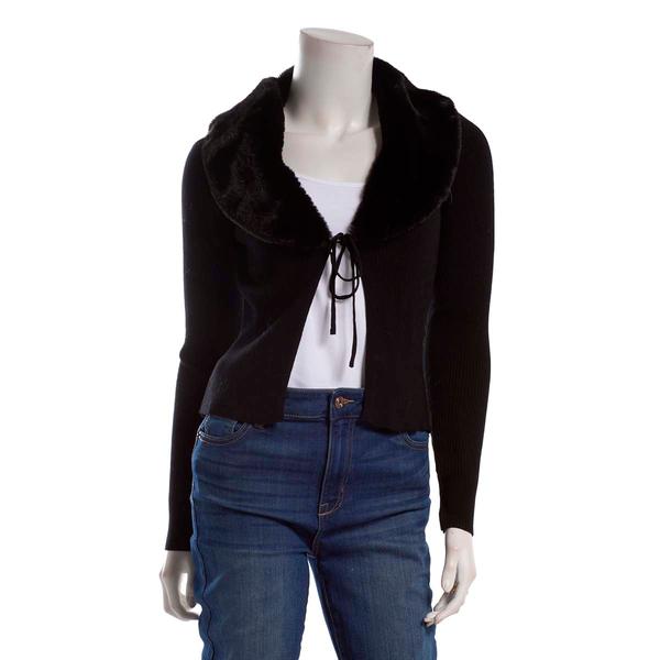 Juniors A. Byer Long Sleeve Fur Collar Tie Front Cardigan alternate view