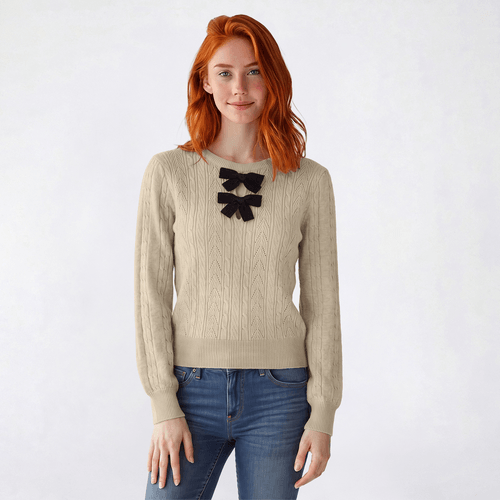 Bcx Juniors' Cable-Knit Balloon-Sleeve Pullover Sweater - Champagne