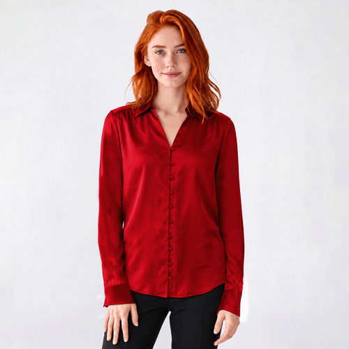 Juniors A. Byer Satin Button Front Collared Blouse