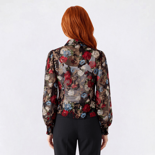 Juniors A. Byer Long Sleeve Floral Pintuck Button Front Blouse alternate view