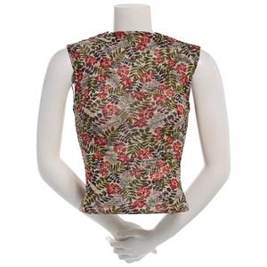 Juniors A. Floral Mesh High Neck Side Ruch Top