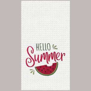 Hello Summer Watermelon Waffle Weave Kitchen Towel