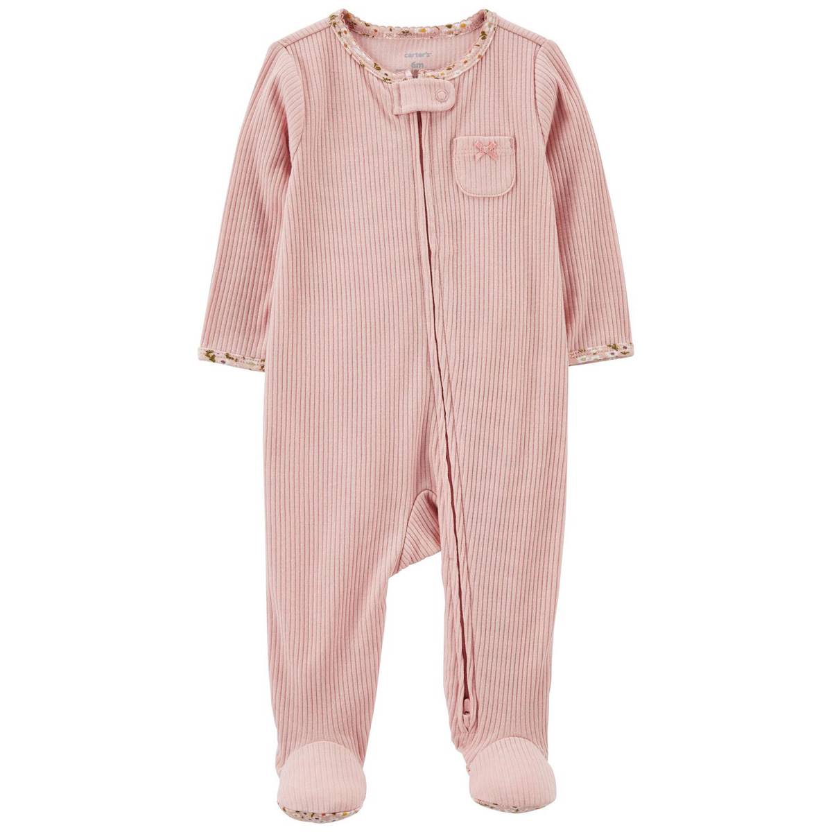 Baby Girl (NB-9M) Carters(R) Floral Trim Zip Footie Pajamas