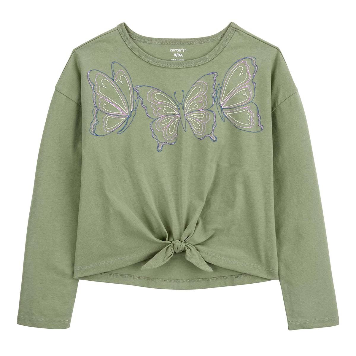 Girls Carter's(R) Green Long Sleeve Tie Front Butterfly Top