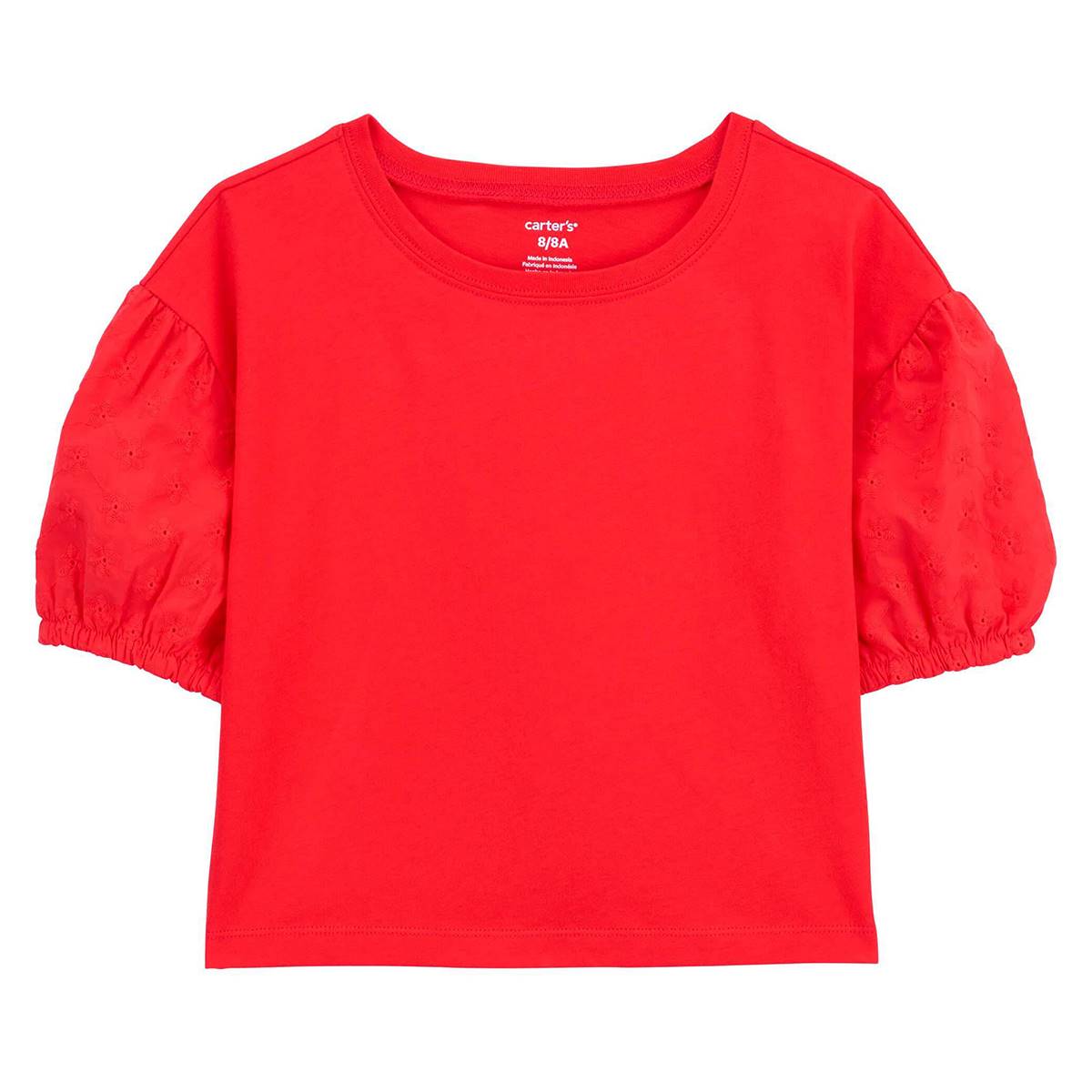 Girls Carter's(R) Red Solid Eyelet Sleeves Top
