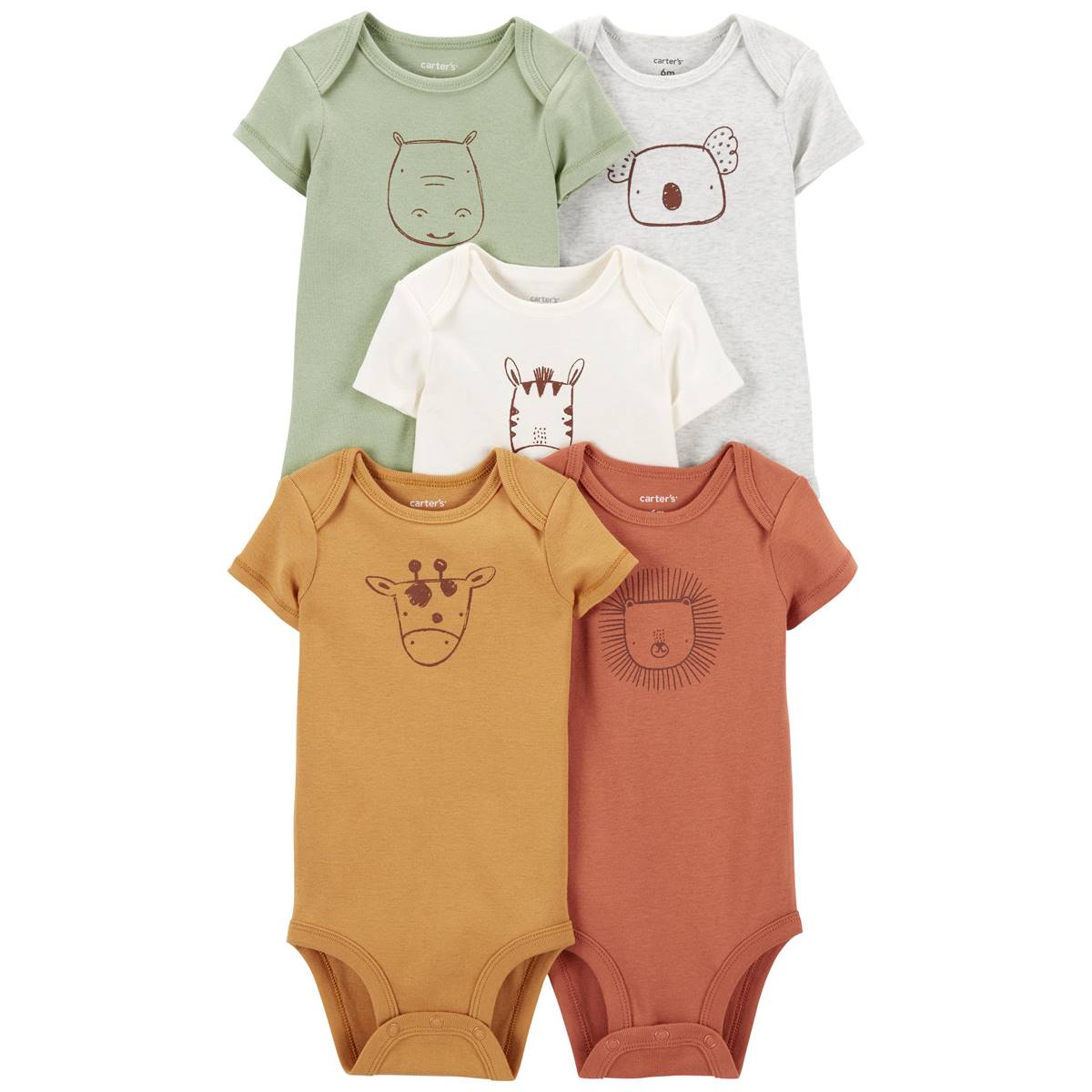Baby Unisex (NB-24M) Carter's(R) 5pk. Animal Face Bodysuits