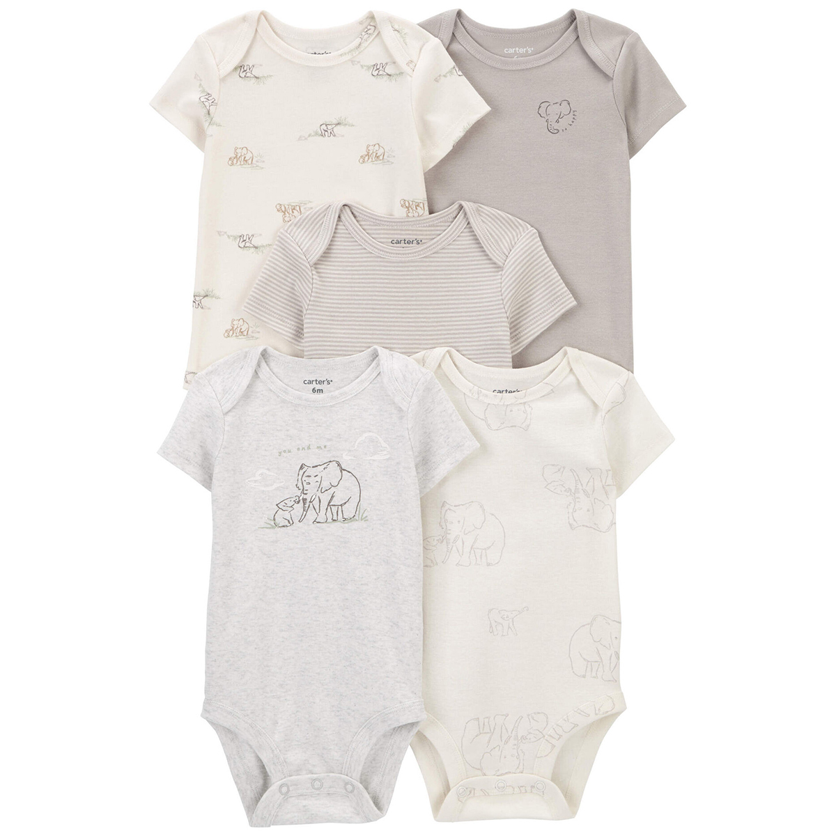 Baby Unisex (NB-24M) Carters(R) 5pk. You & Me Elephant Bodysuits