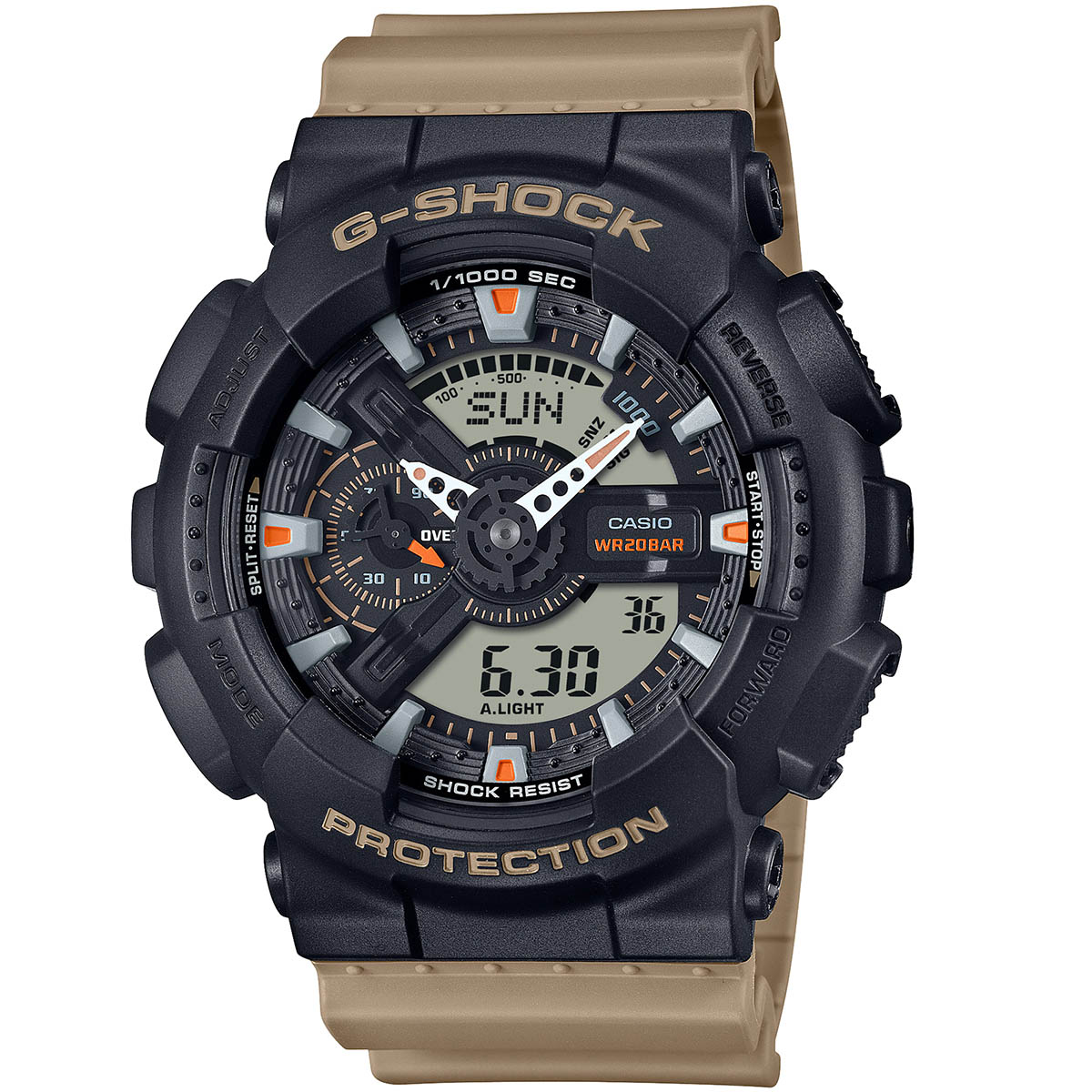 Mens G-Shock Black & Tan Analog & Digital Watch - GA110TU-1A5