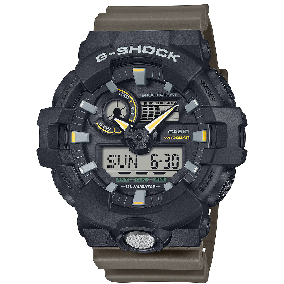 Mens G-Shock Green & Black Analog & Digital Watch - GA710TU-1A3