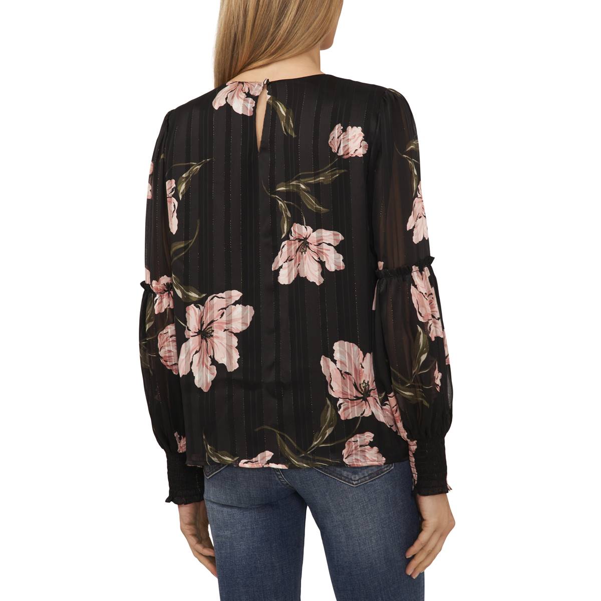 Womens Cece Long Sleeve Floral Blouse With Smocking