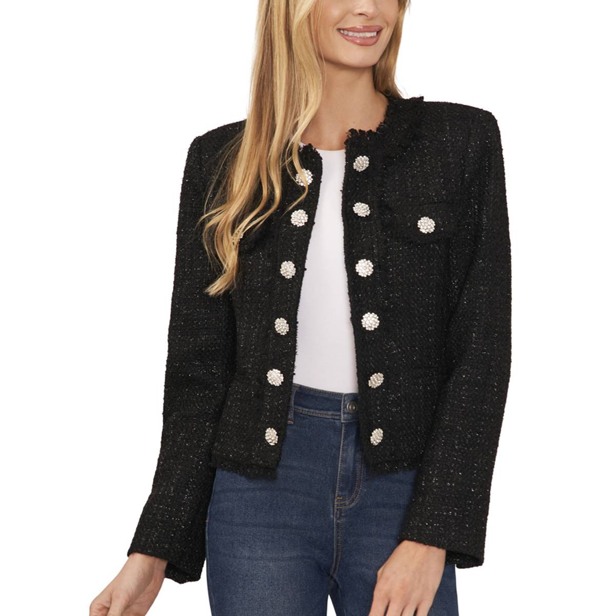Womens Cece Tweed Bomber Jacket With Buttons