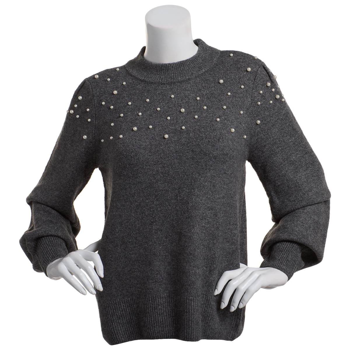 Womens Cece Long Sleeve Mock Neck Pearl Yoke Sweater