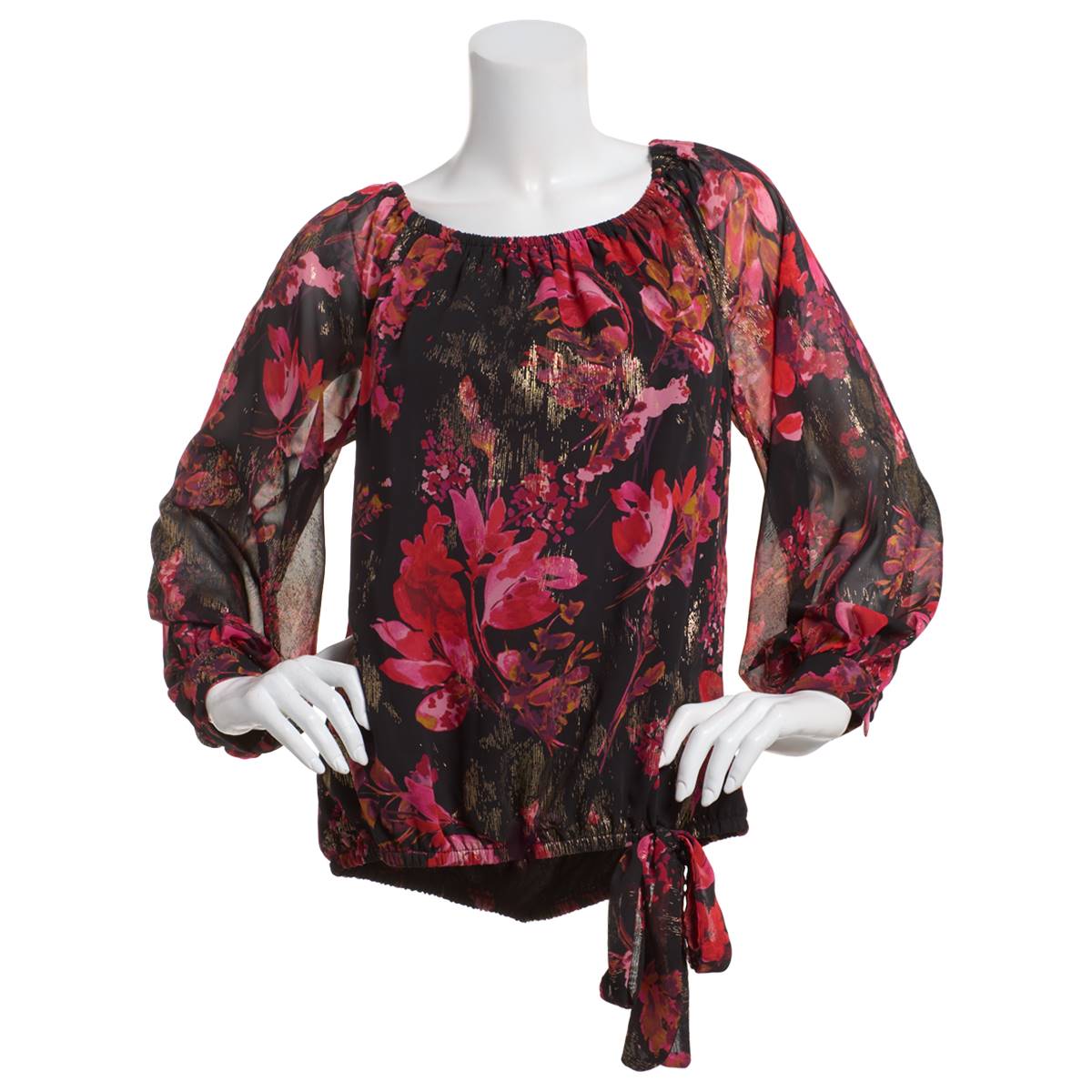 Womens Cece Long Sleeve Off The Shoulder Floral Tie Hem Blouse