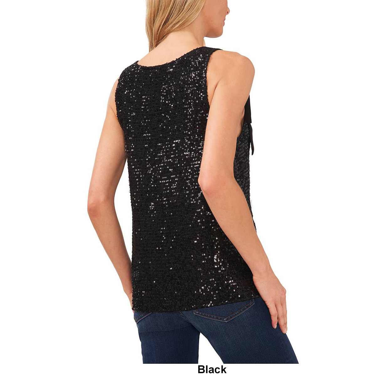 Womens Cece Sleeveless Bow Strap Sequin Blouse