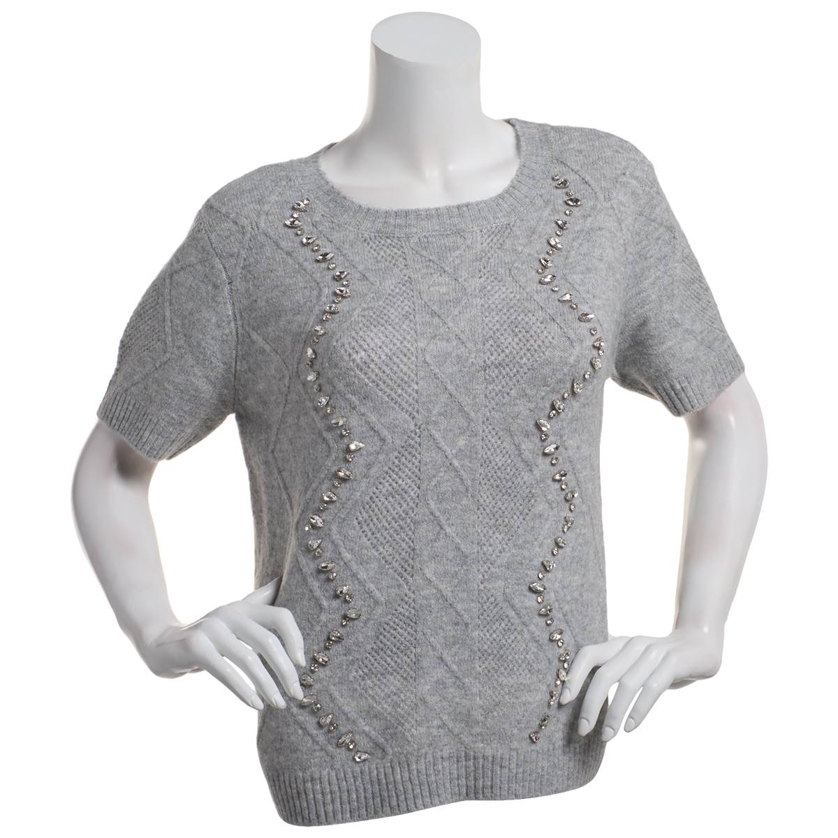 Womens CeCe Short Sleeve Embellished Cable Sweater