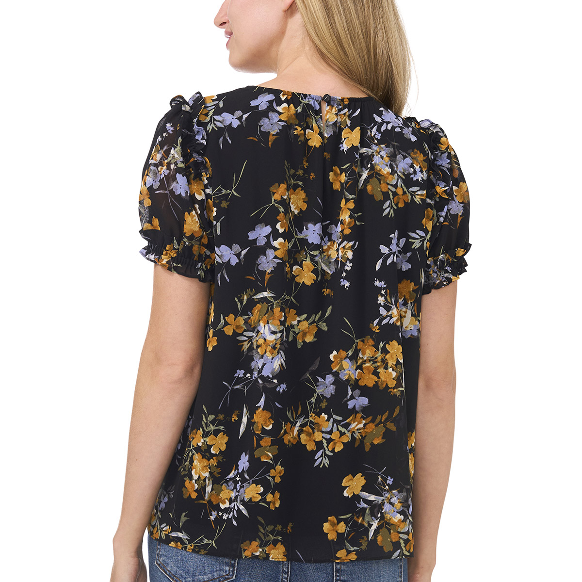 Womens Cece Short Sleeve Ruffle Floral Blouse