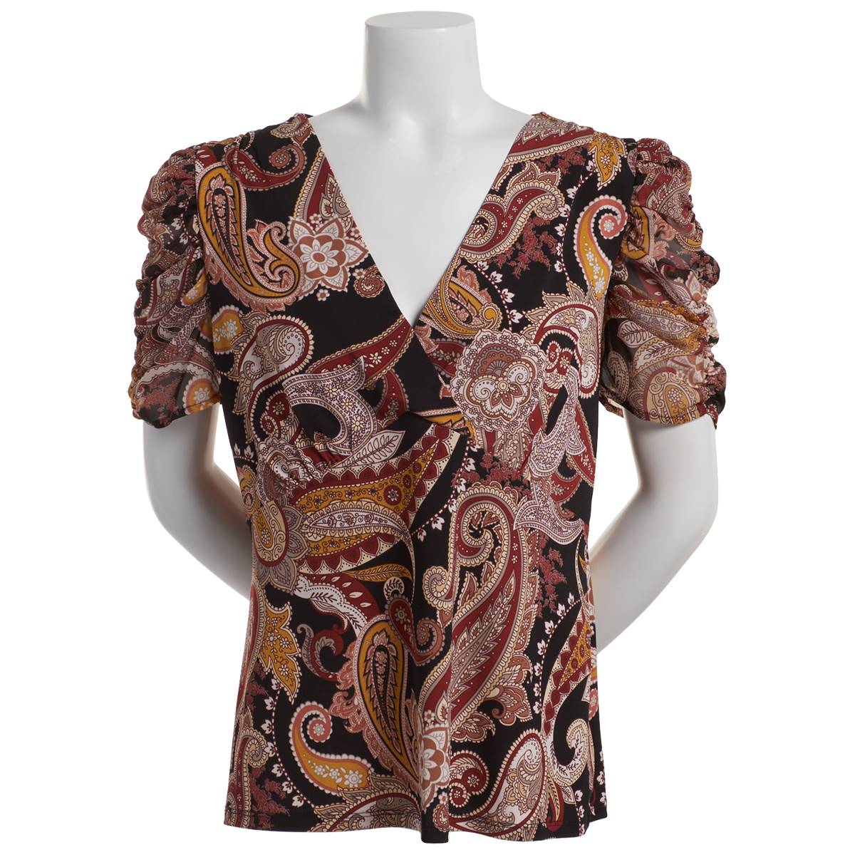 Womens Cece Caterpillar Sleeve Paisley Plunge Neck Blouse