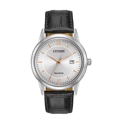 Mens Citizen(R) Silver Dial Black Leather Strap Watch - AW1236-03A