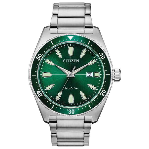 Mens Citizen(R) Brycen Green Dial Silver-Tone Watch - AW1598-70X