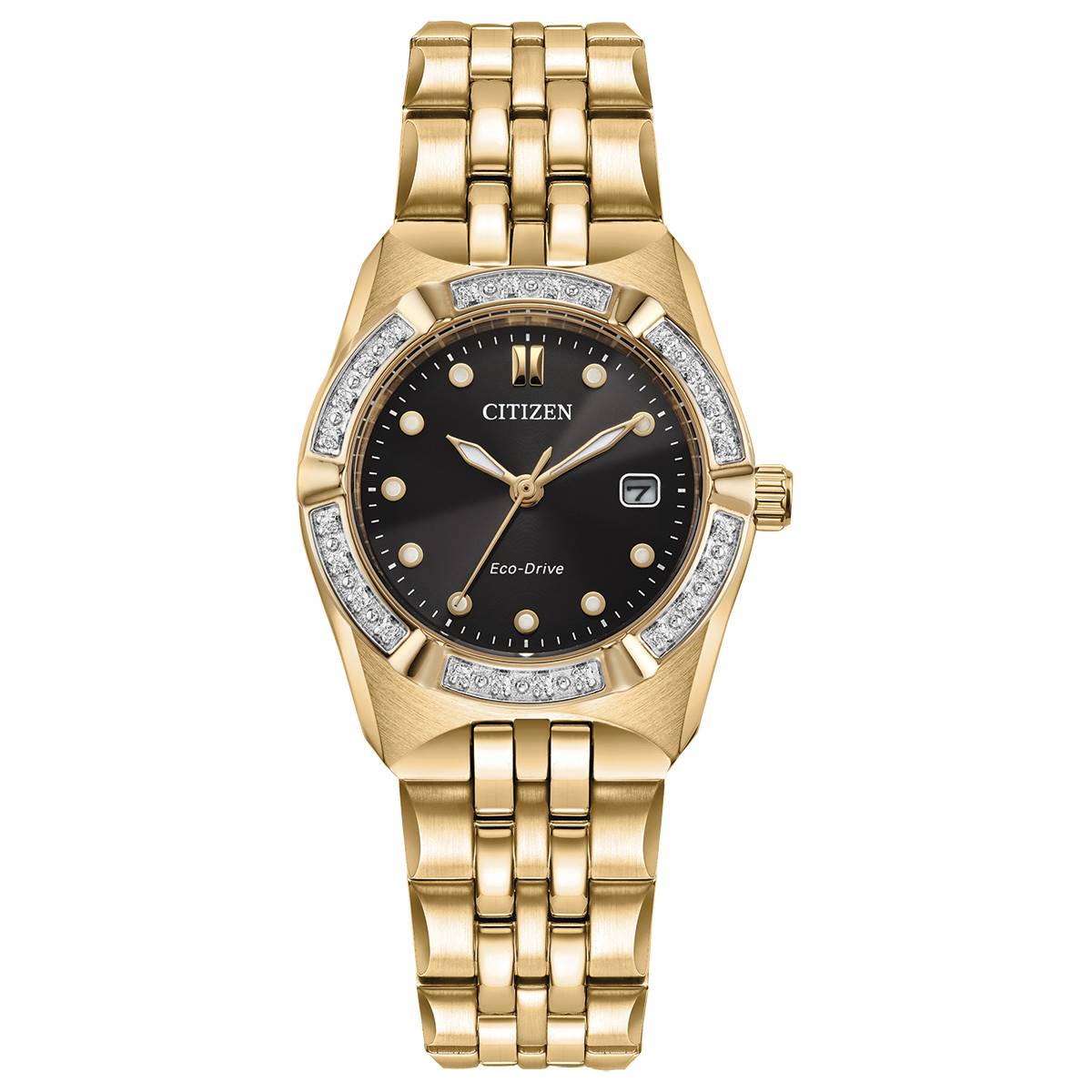 Womens Citizen(R) Corso Black Dial Gold-Tone Watch - EW2712-55E