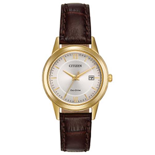 Womens Citizen(R) Classic Silver Dial Leather Watch - FE1082-05A