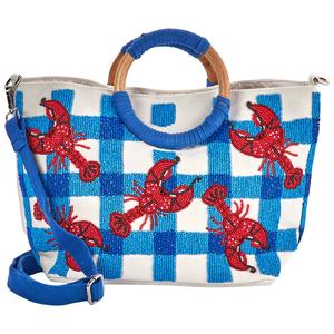 SOL and MER Crossed Stripe Tote with Lobsters alternate view