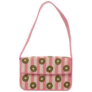SOL and MER Beaded Striped Kiwi Baguette Shoulder Bag