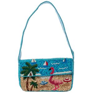 SOL and MER Beaded Flamingo Baguette Shoulder Bag