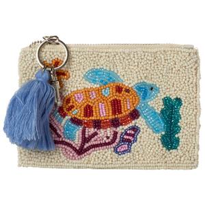 Womens SOL and MER Beaded Sea Turtle Coin Purse