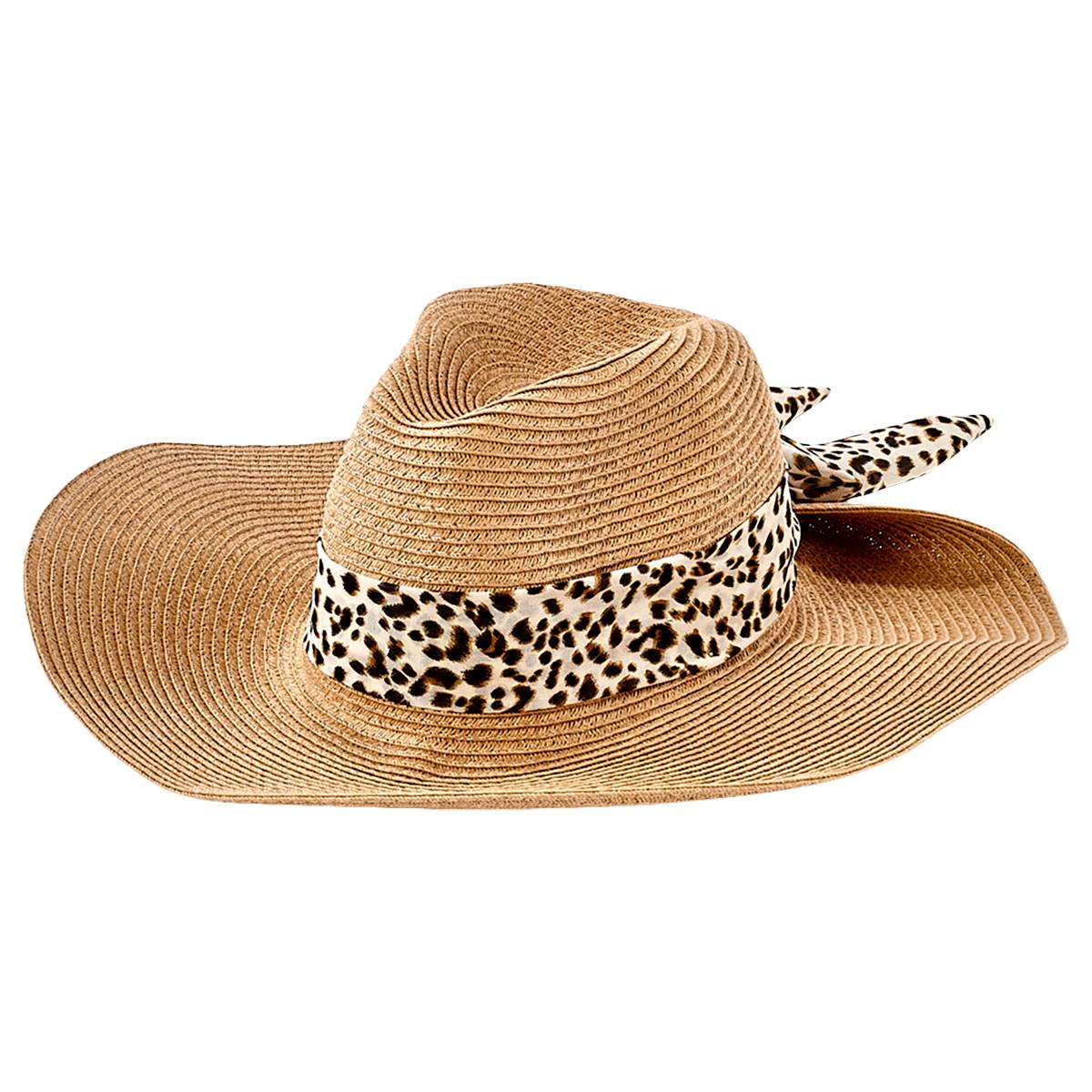 Womens Vince Camuto Panama Framer Hat W/Chiffon Leopard Band