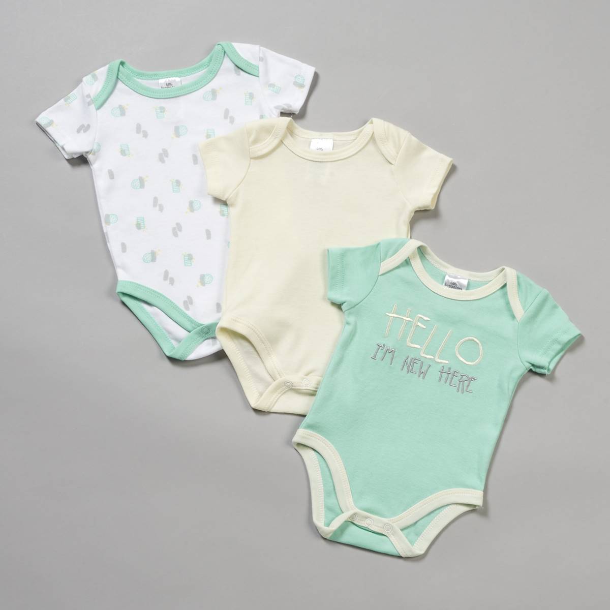 Baby Unisex (3-9M) Little Beginnings(R) 3pc. New Here Bodysuits