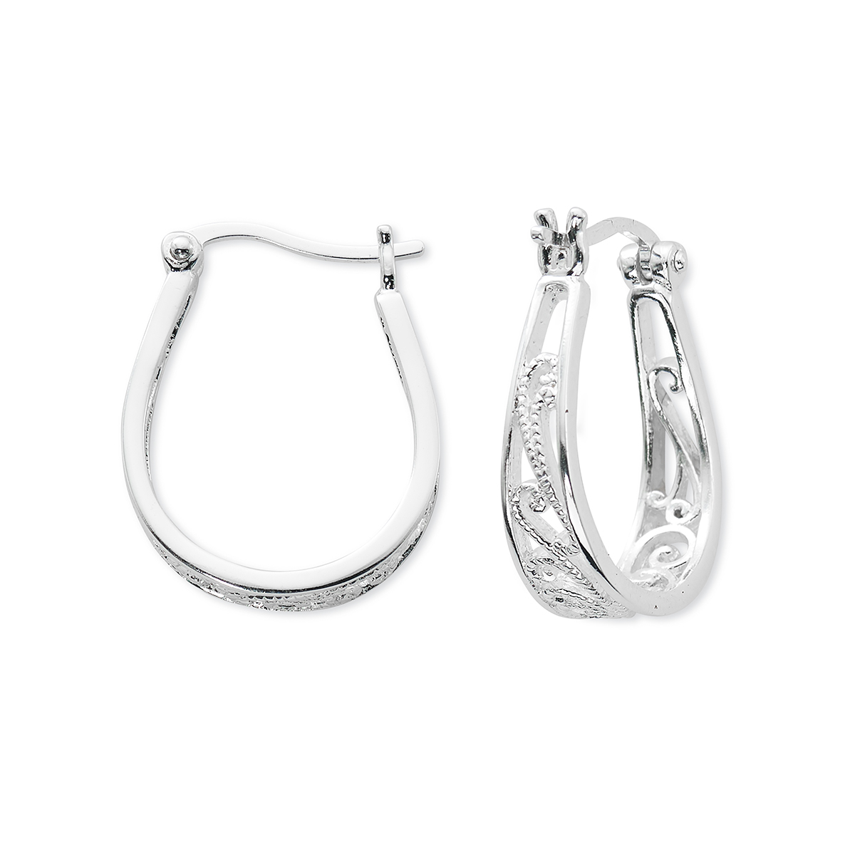 Danecraft Silver-Tone Triangle Hoop Click-Top Hoops