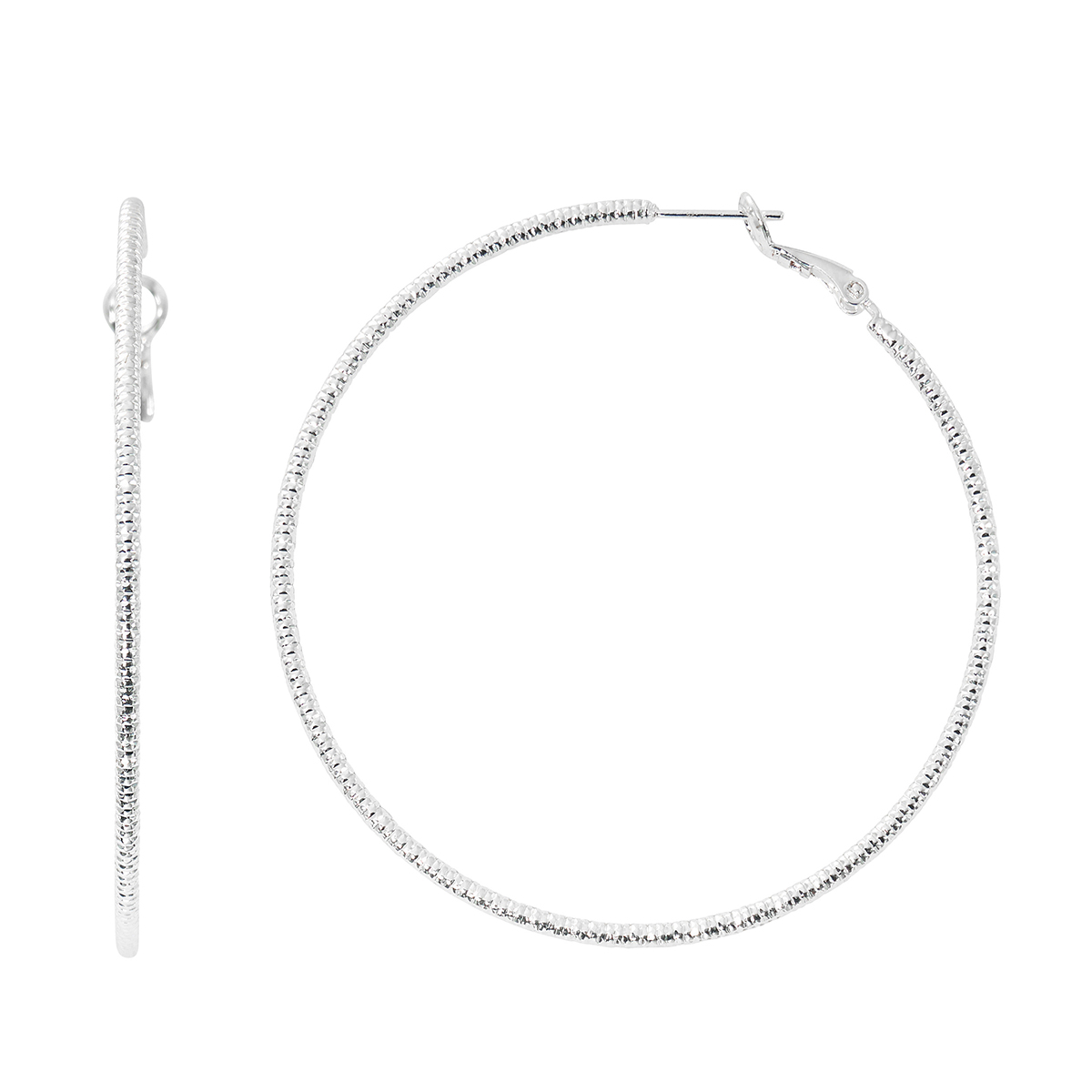 Danecraft 60mm Diamond Cut Clutchless Hoop Earrings