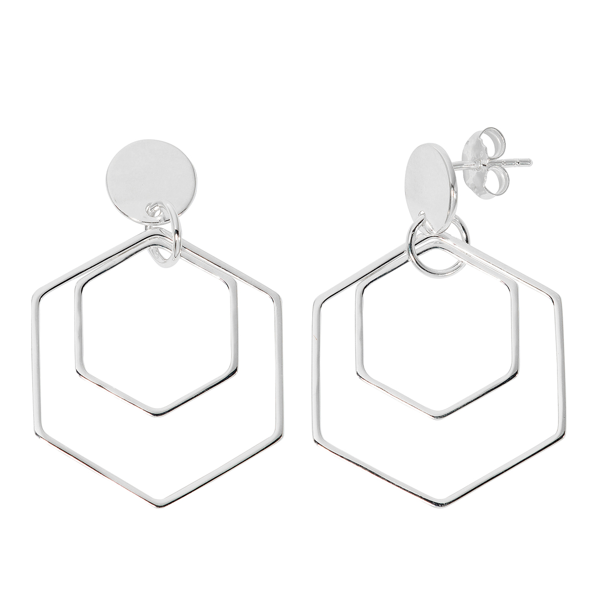 Danecraft 1.5in. Silver Plated Double Hexagon Drop Earrings
