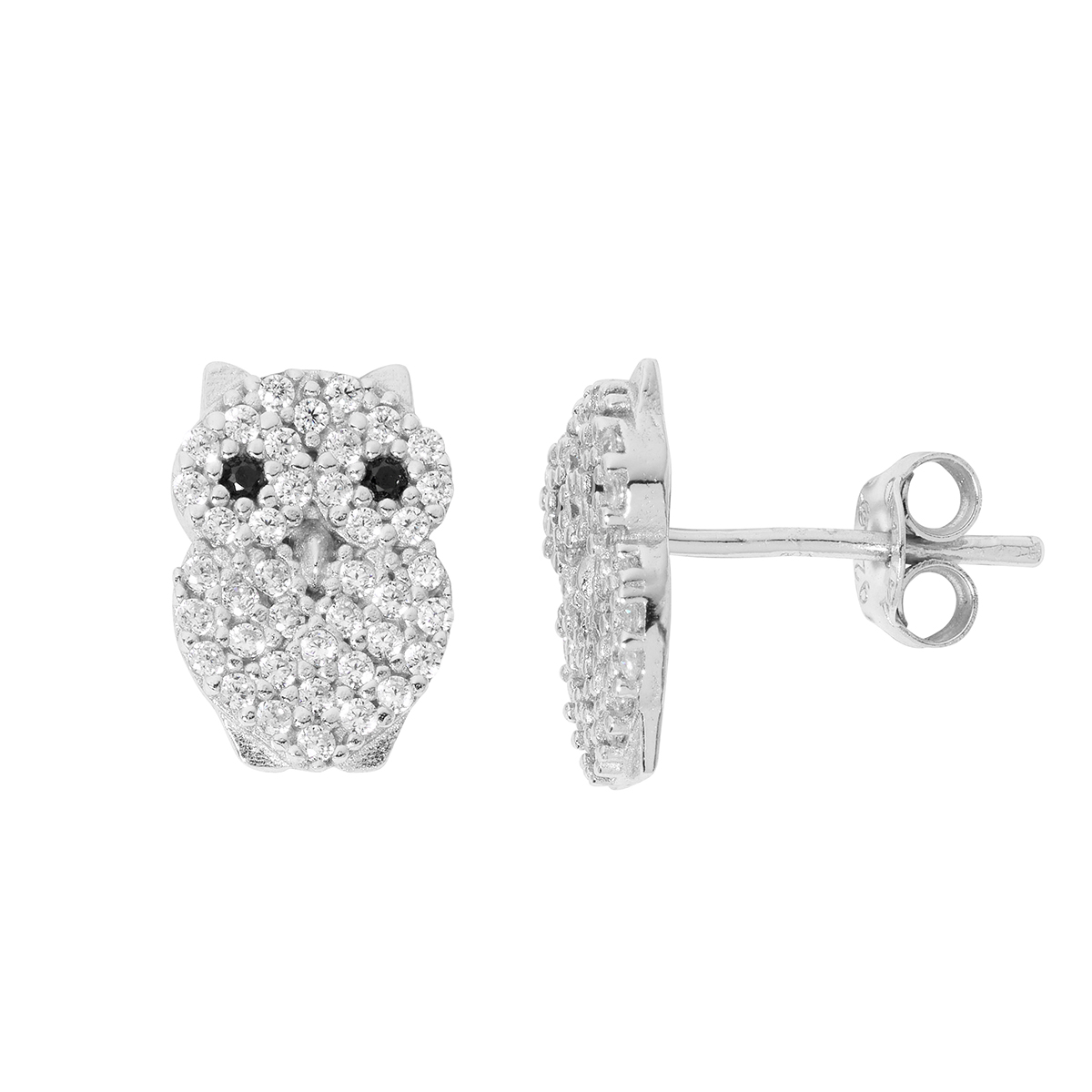 Danecraft Sterling Silver Plated CZ Owl Stud Earrings