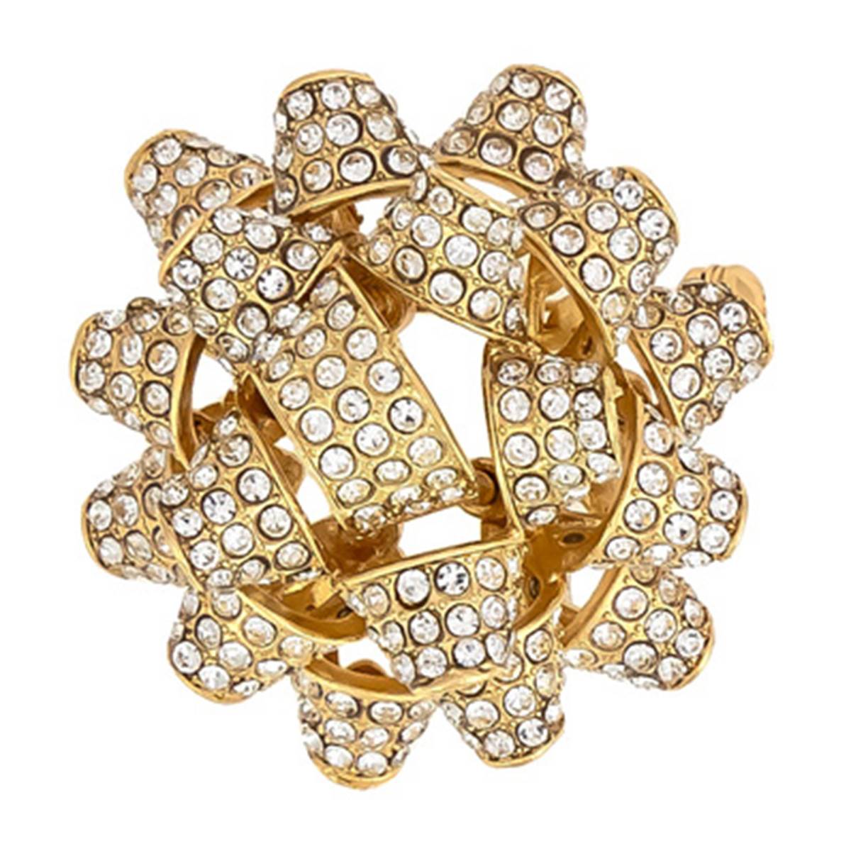 Gold-Tone & Crystal Stone Puffy Gift Bow Pin