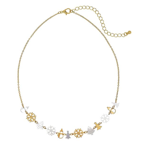 Two-Tone Snowflake & Tree Frontal Necklace