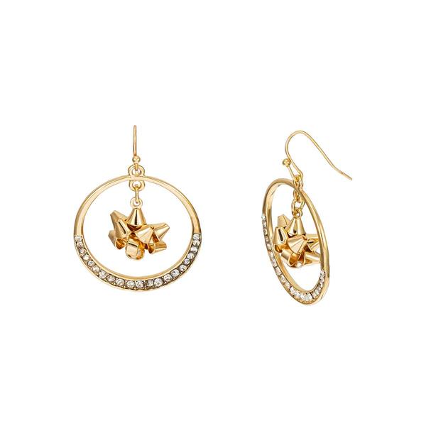 Gold-Tone Open Crystal Accent Circle Bow Center Drop Earrings