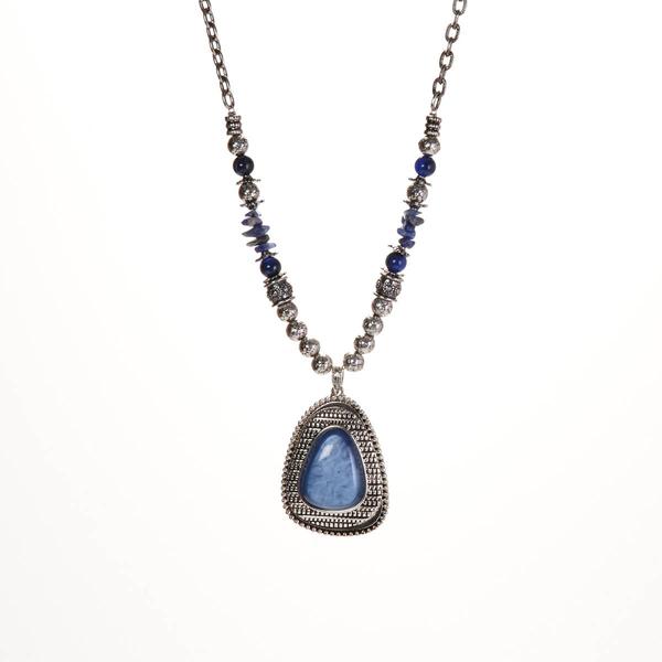 Ruby Rd. Blue Cabochon Silver-Tone Pendant Necklace