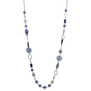 Ruby Rd. Silver-Tone Linked Chain  Blue Beaded Station Necklace