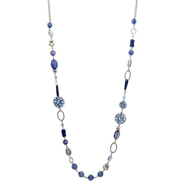 Ruby Rd. Silver-Tone Linked Chain Blue Beaded Station Necklace