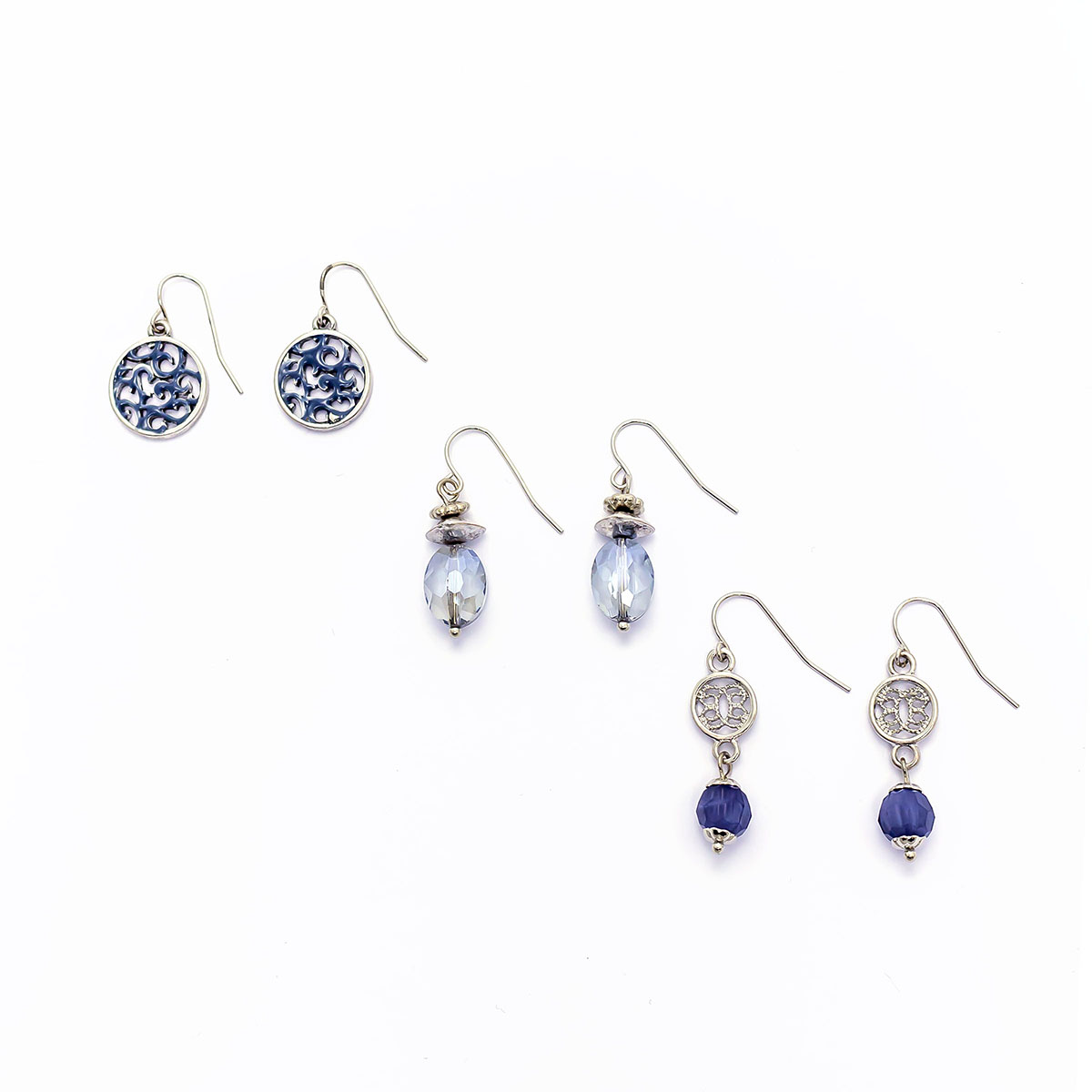 Ruby Rd. 3pr. Silver-Tone & Blue Drop Earrings Set