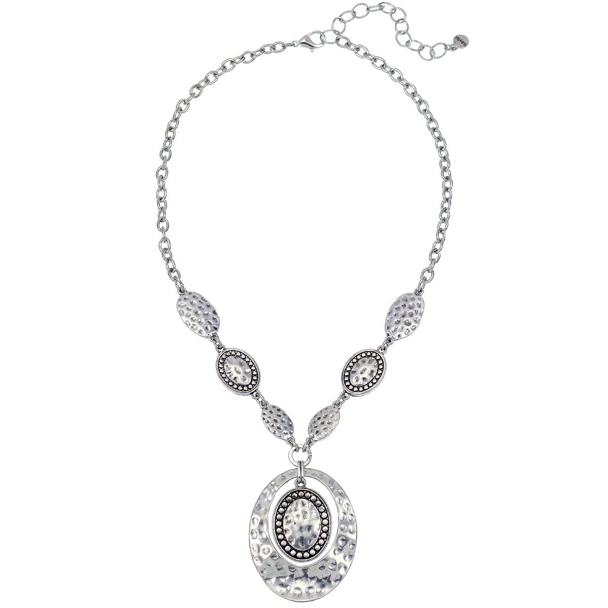 Ruby Rd. Silver-Tone Disc Necklace W/ Orbital Oval Pendant