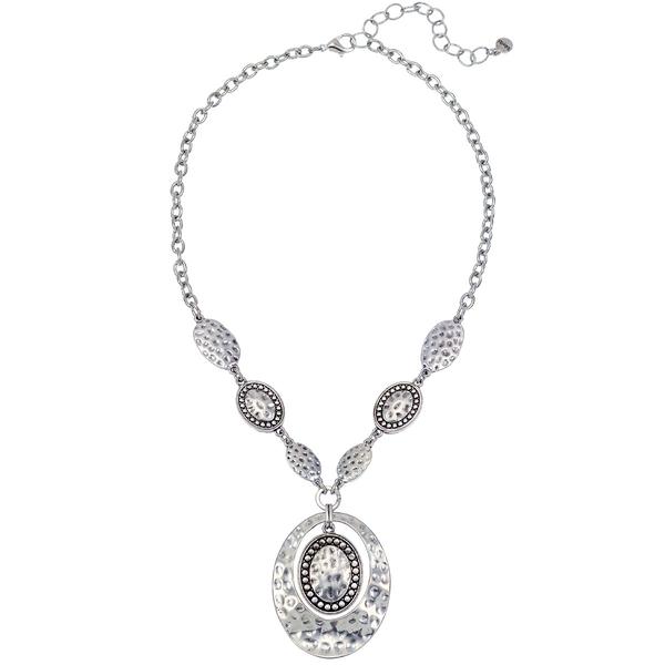 Ruby Rd. Silver-Tone Disc Necklace w/ Orbital Oval Pendant