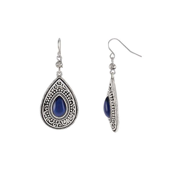 Ruby Rd. Silver-Tone Etched Center Stone Teardrop Drop Earrings